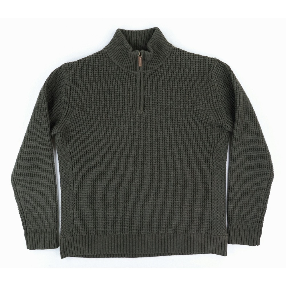 Flint and Tinder Lambswool Quarter Zip Mens Large Green Waffle Knit Sweater